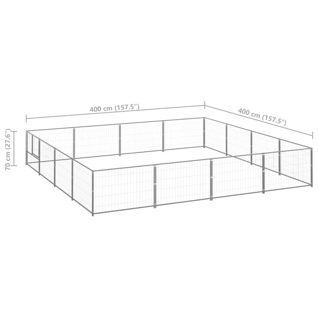 Hondenkennel 16 m² staal zilverkleurig