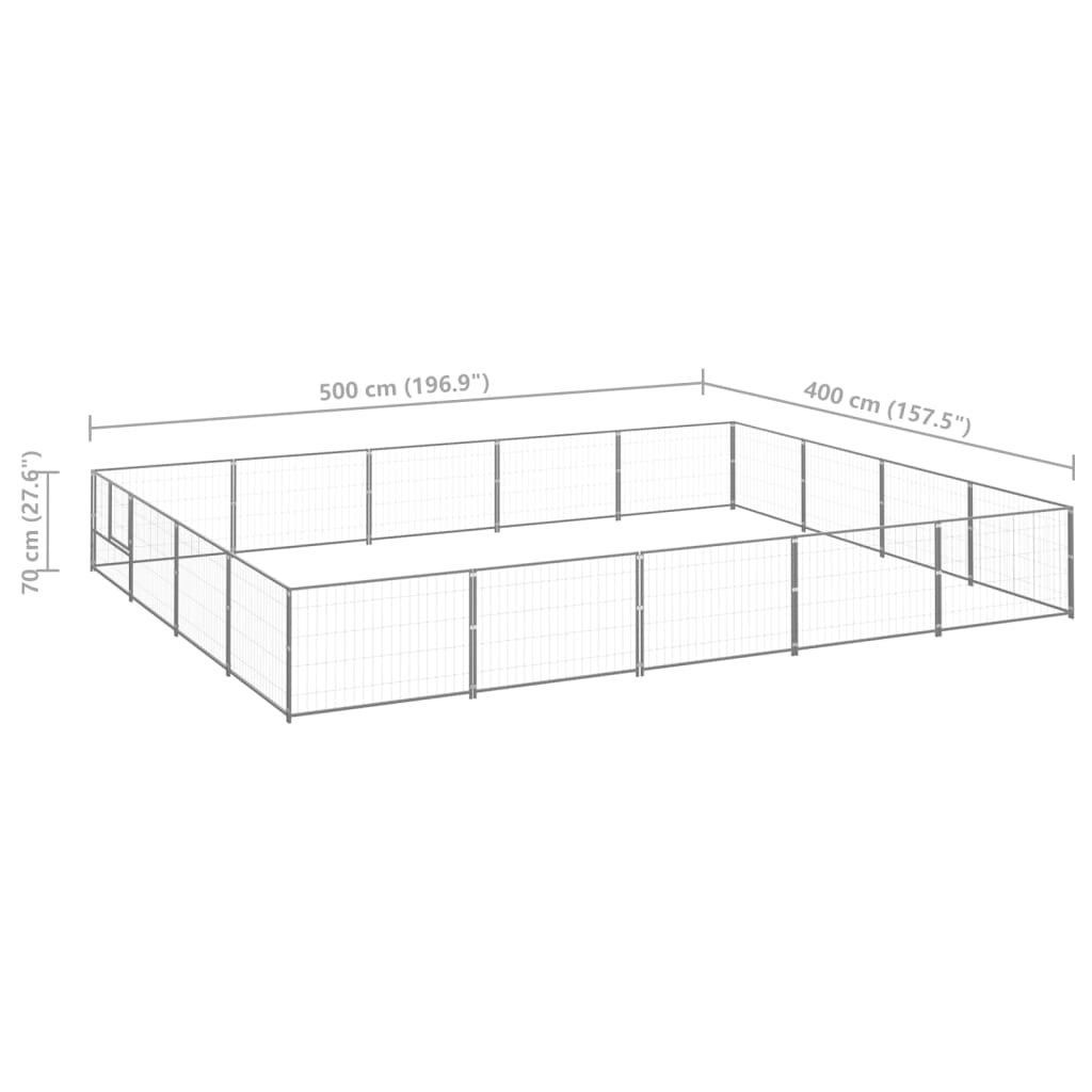 Hondenkennel 20 m² staal zilverkleurig