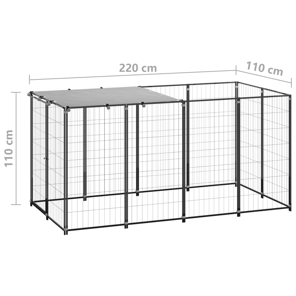 Hondenkennel 2,42 m² staal zwart