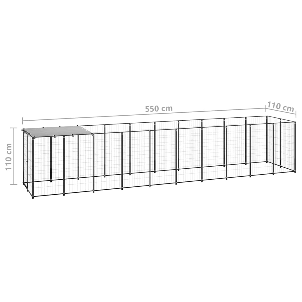 Hondenkennel 6,05 m² staal zwart