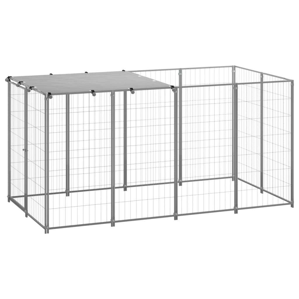 Hondenkennel 2,42 m² staal zilverkleurig