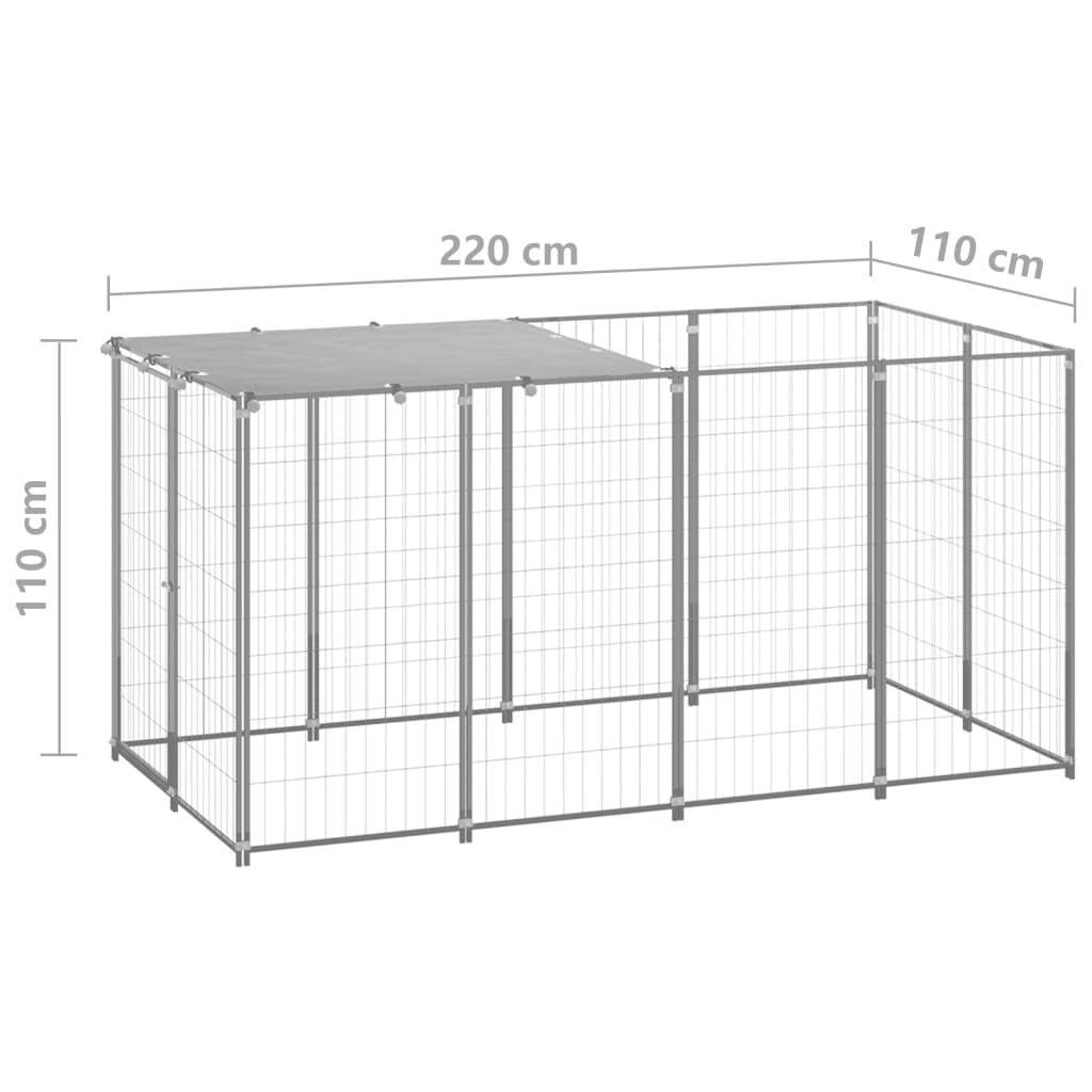 Hondenkennel 2,42 m² staal zilverkleurig