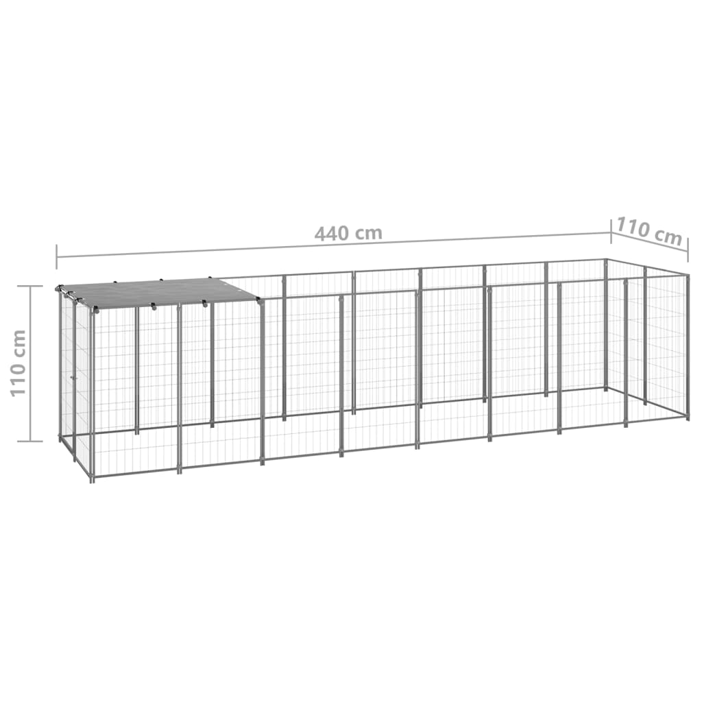 Hondenkennel 4,84 m² staal zilverkleurig