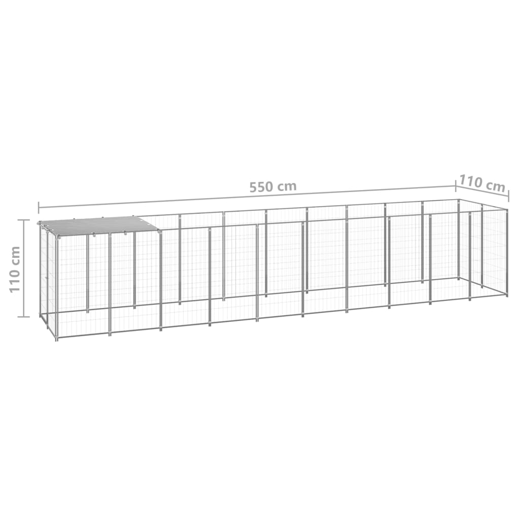 Hondenkennel 6,05 m² staal zilverkleurig