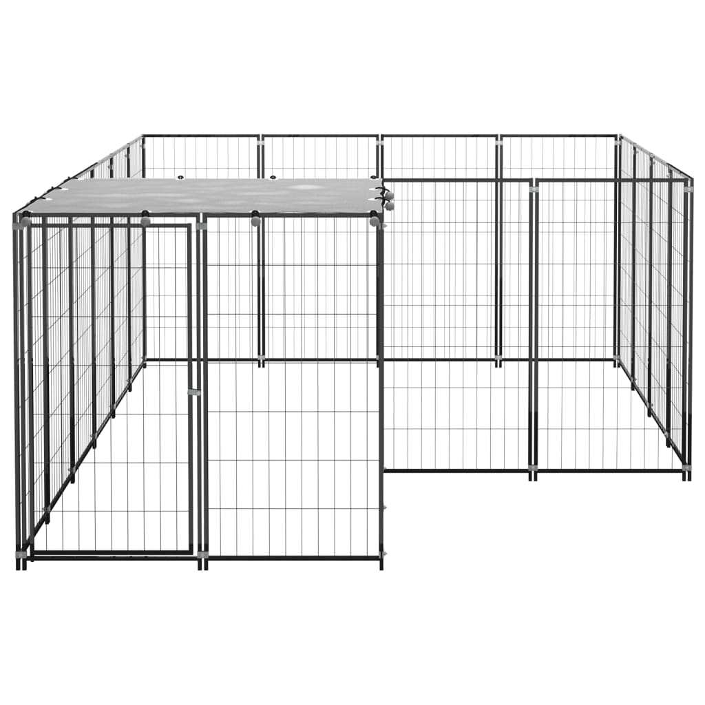 Hondenkennel 6,05 m² staal zwart