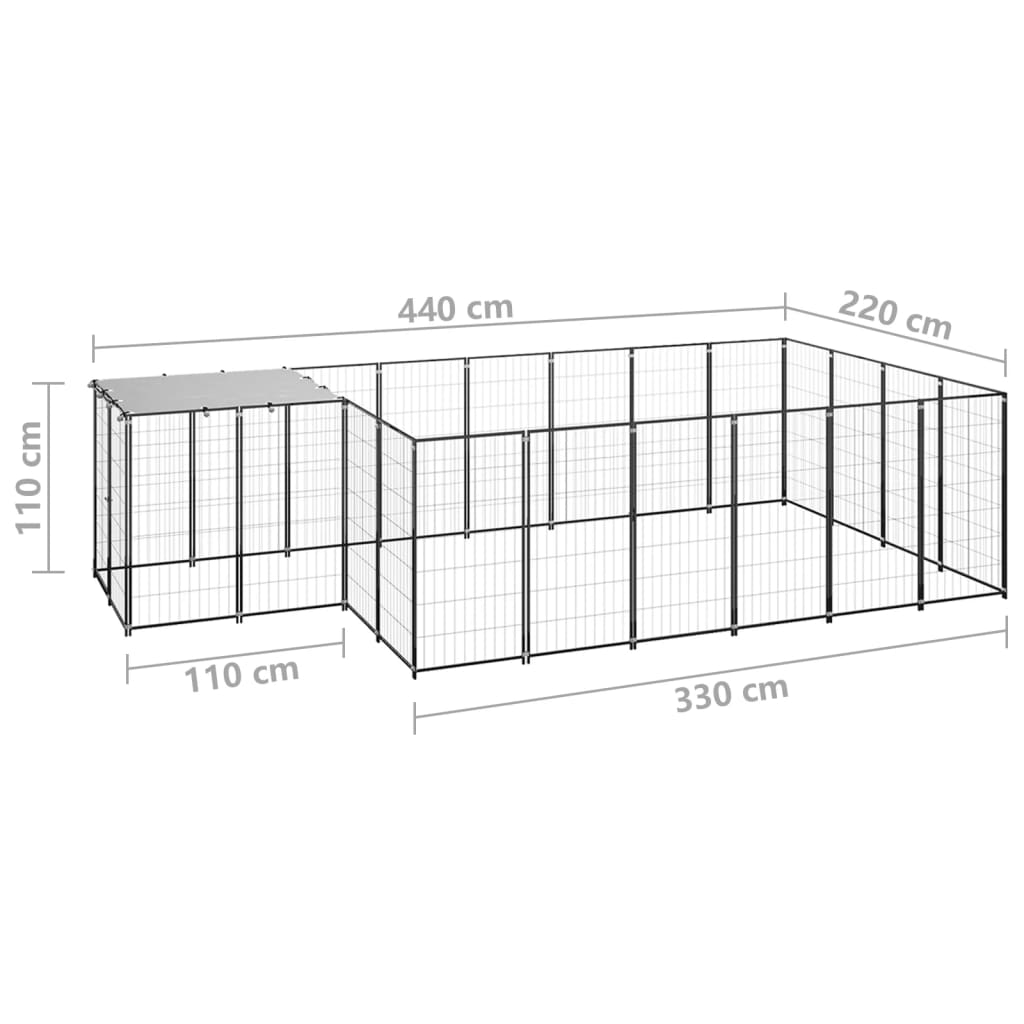 Hondenkennel 8,47 m² staal zwart