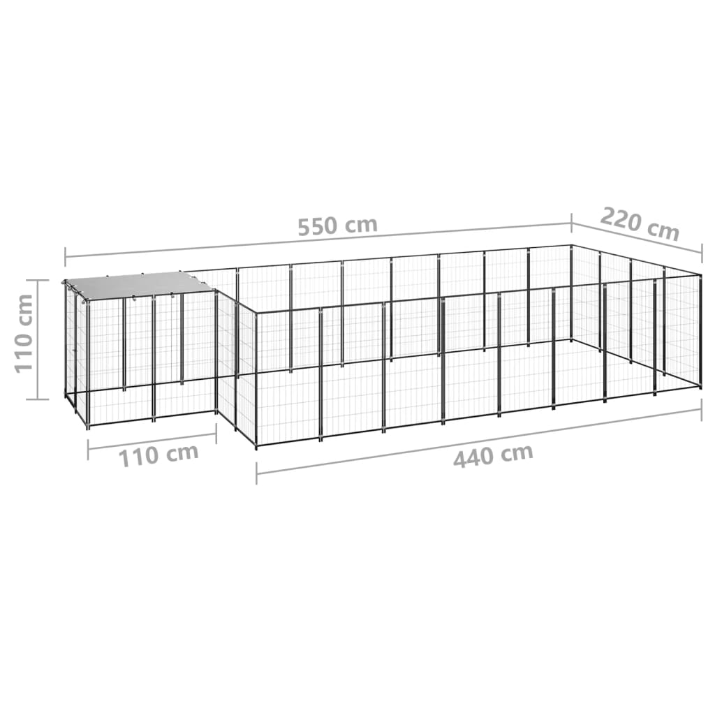 Hondenkennel 10,89 m² staal zwart