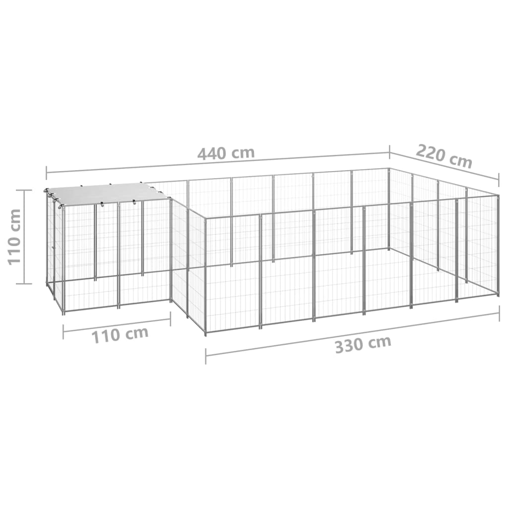 Hondenkennel 8,47 m² staal zilverkleurig