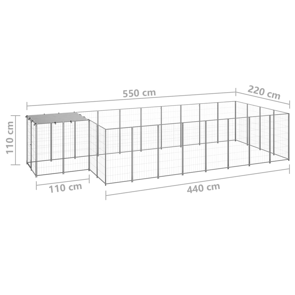 Hondenkennel 10,89 m² staal zilverkleurig