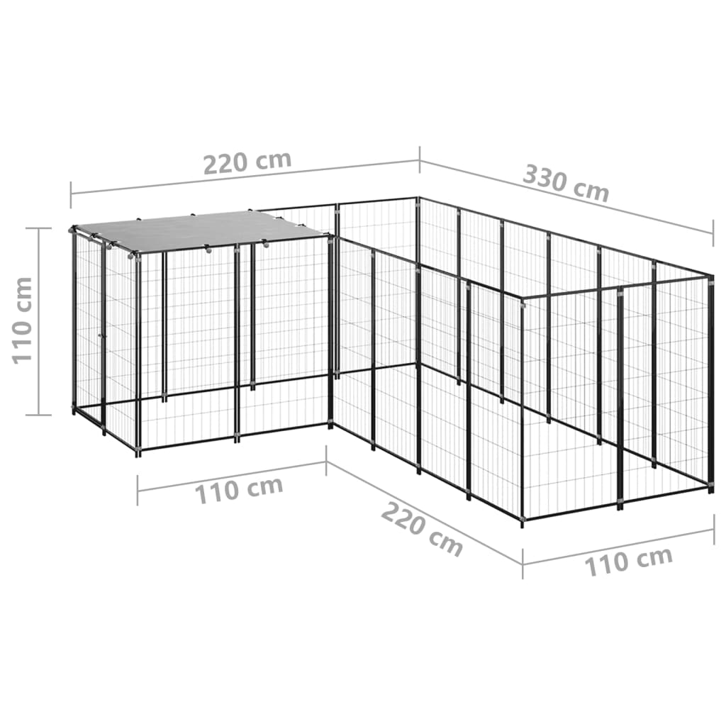 Hondenkennel 4,84 m² staal zwart