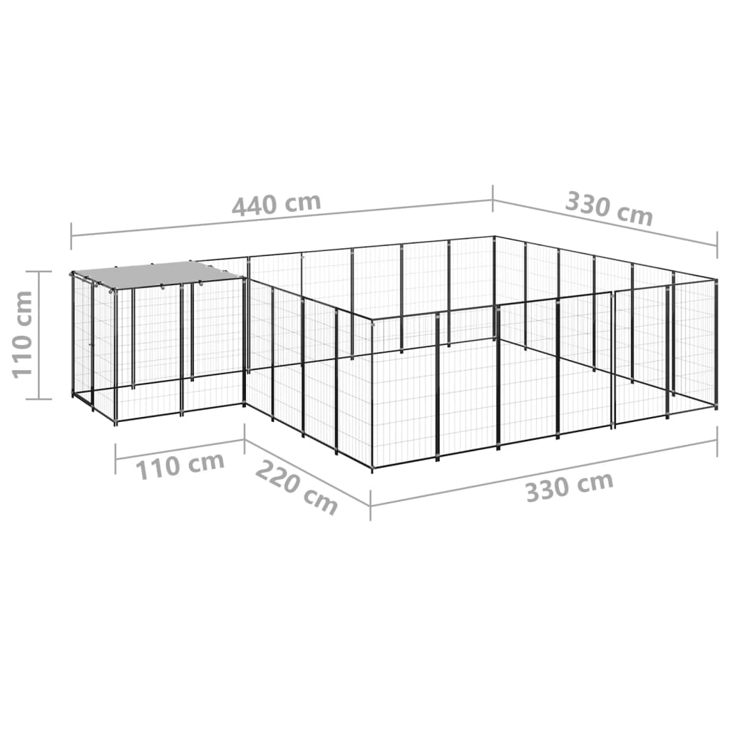 Hondenkennel 12,1 m² staal zwart