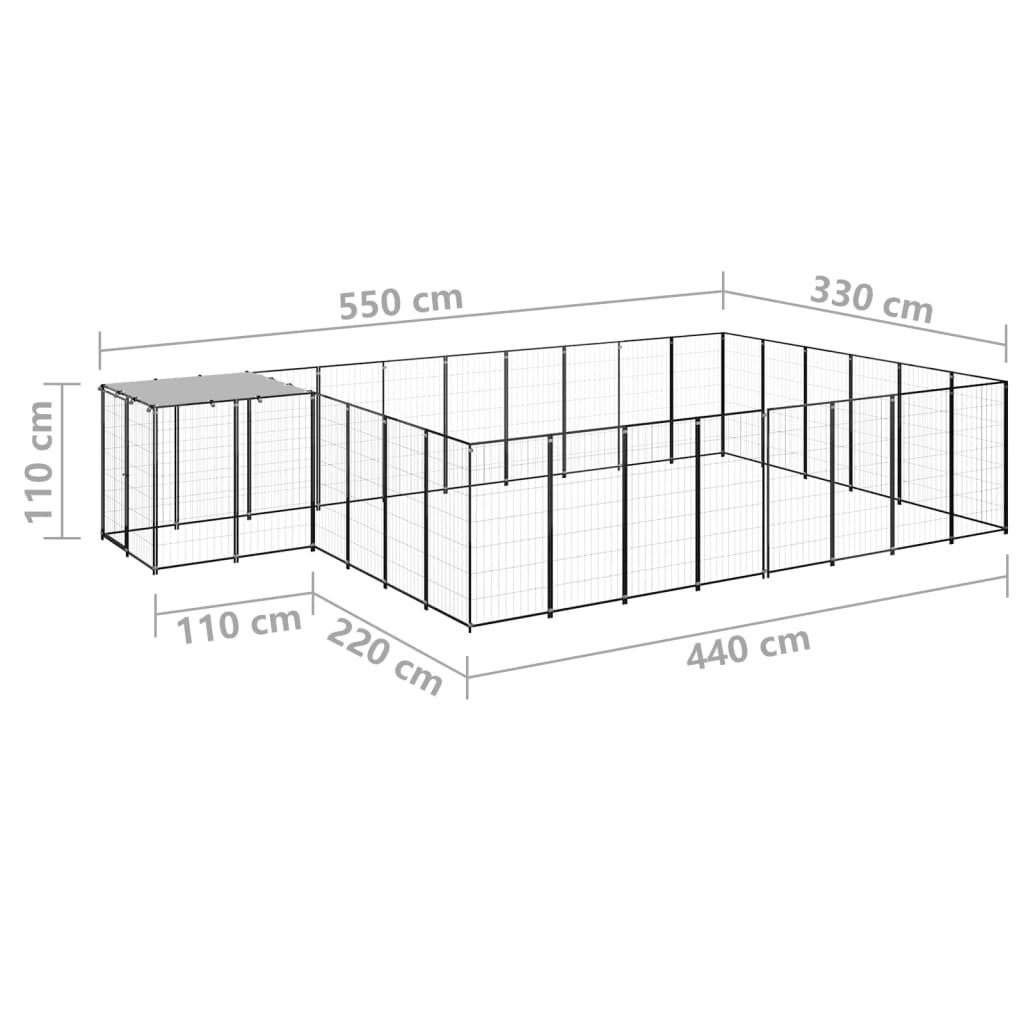 Hondenkennel 15,73 m² staal zwart