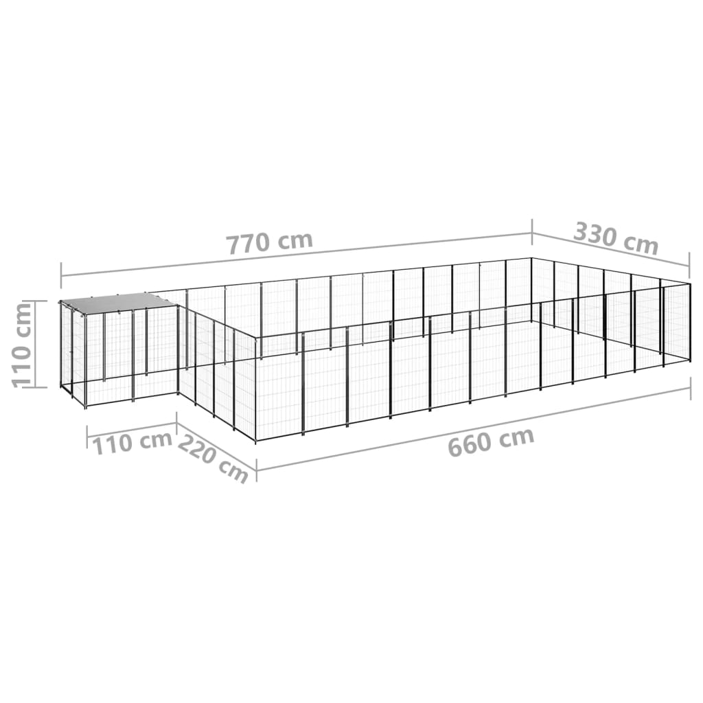 Hondenkennel 22,99 m² staal zwart