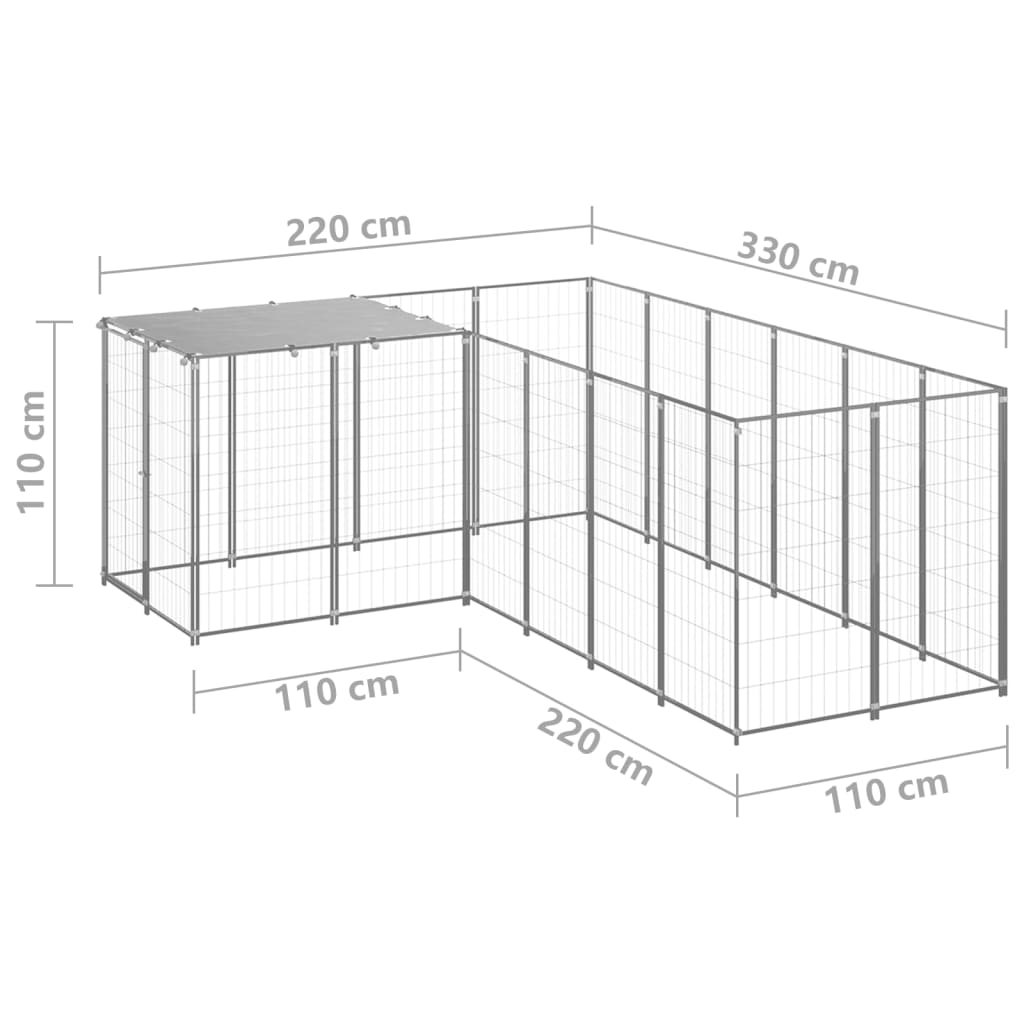 Hondenkennel 4,84 m² staal zilverkleurig