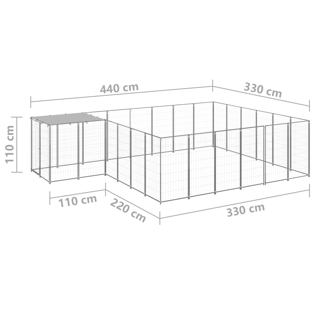 Hondenkennel 12,1 m² staal zilverkleurig