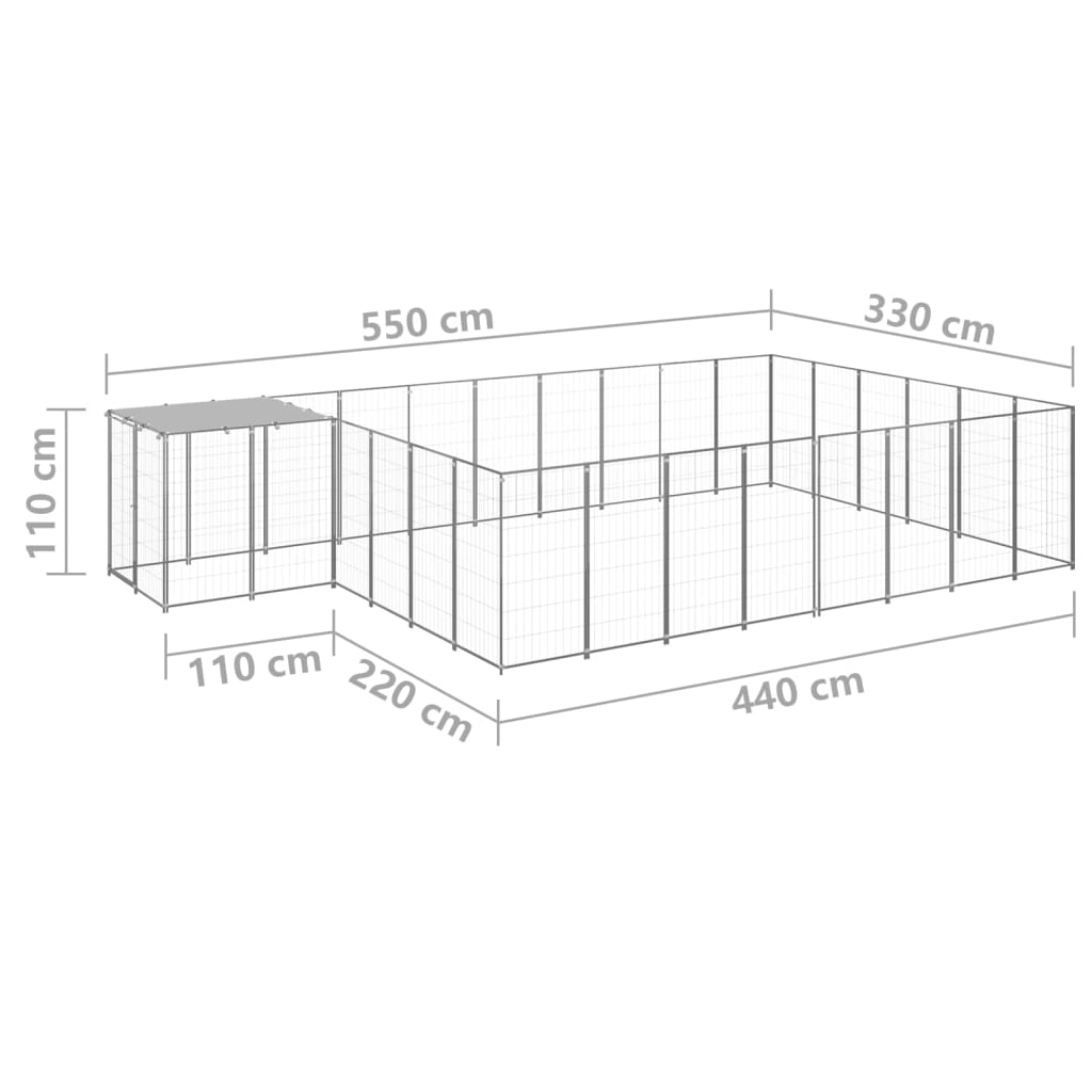 Hondenkennel 15,73 m² staal zilverkleurig