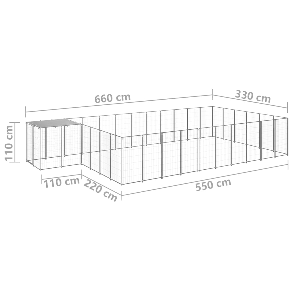 Hondenkennel 19,36 m² staal zilverkleurig