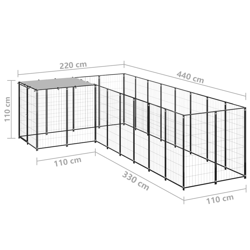 Hondenkennel 6,05 m² staal zwart