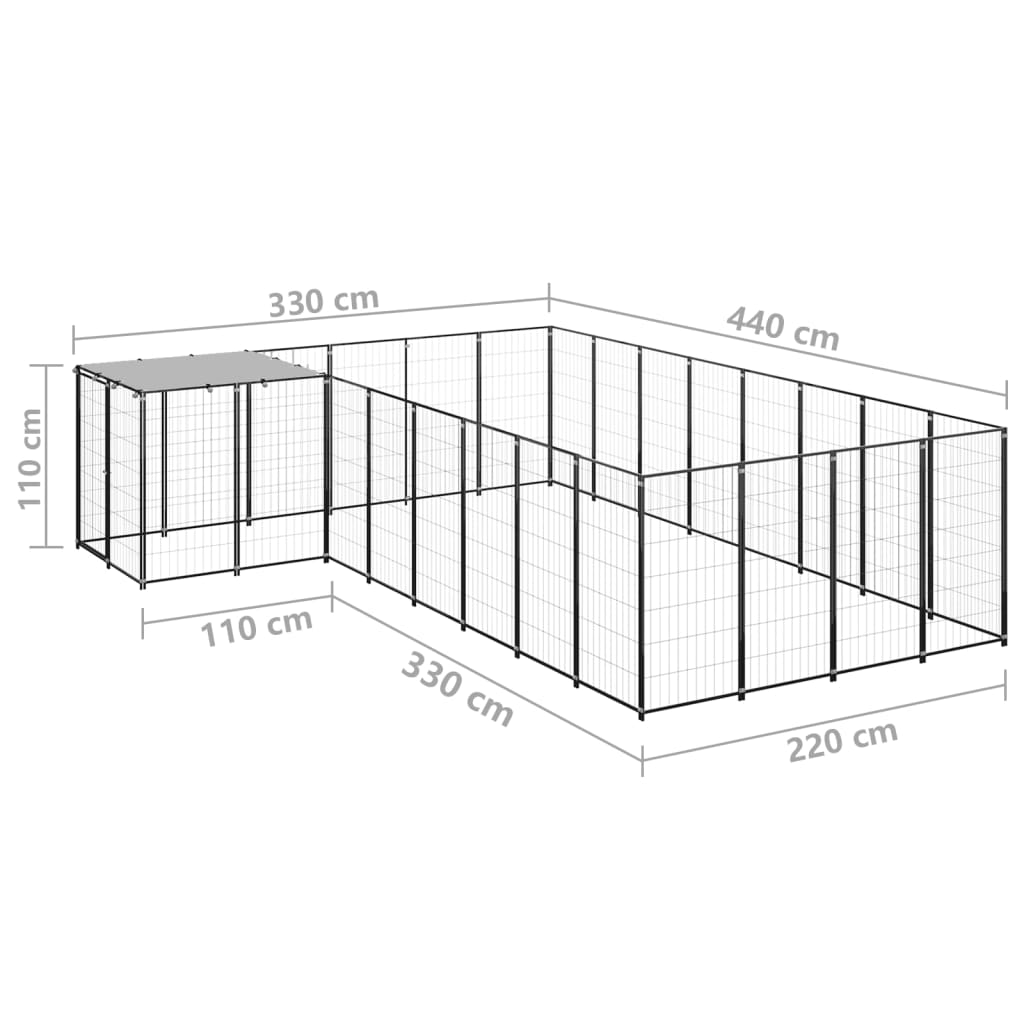 Hondenkennel 10,89 m² staal zwart