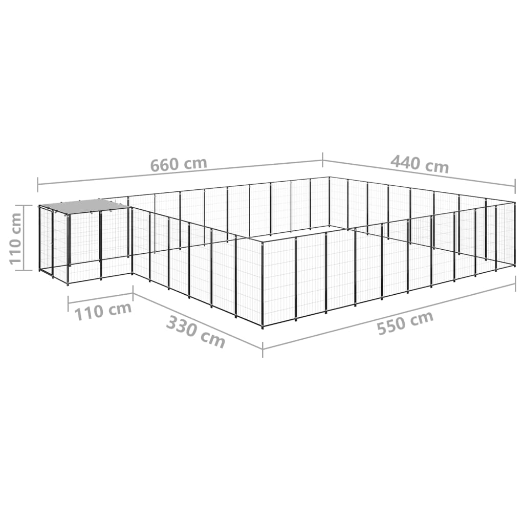 Hondenkennel 25,41 m² staal zwart