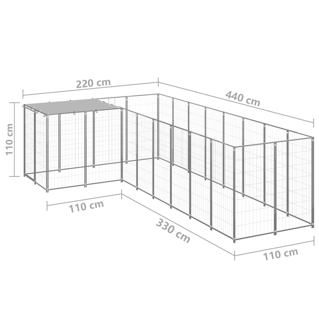 Hondenkennel 6,05 m² staal zilverkleurig