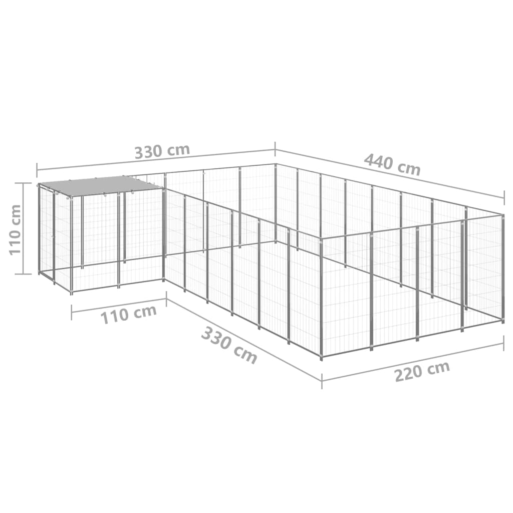 Hondenkennel 10,89 m² staal zilverkleurig