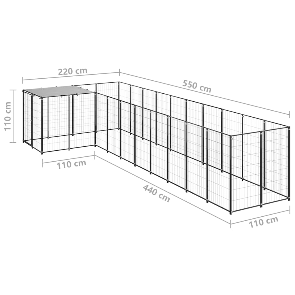 Hondenkennel 7,26 m² staal zwart