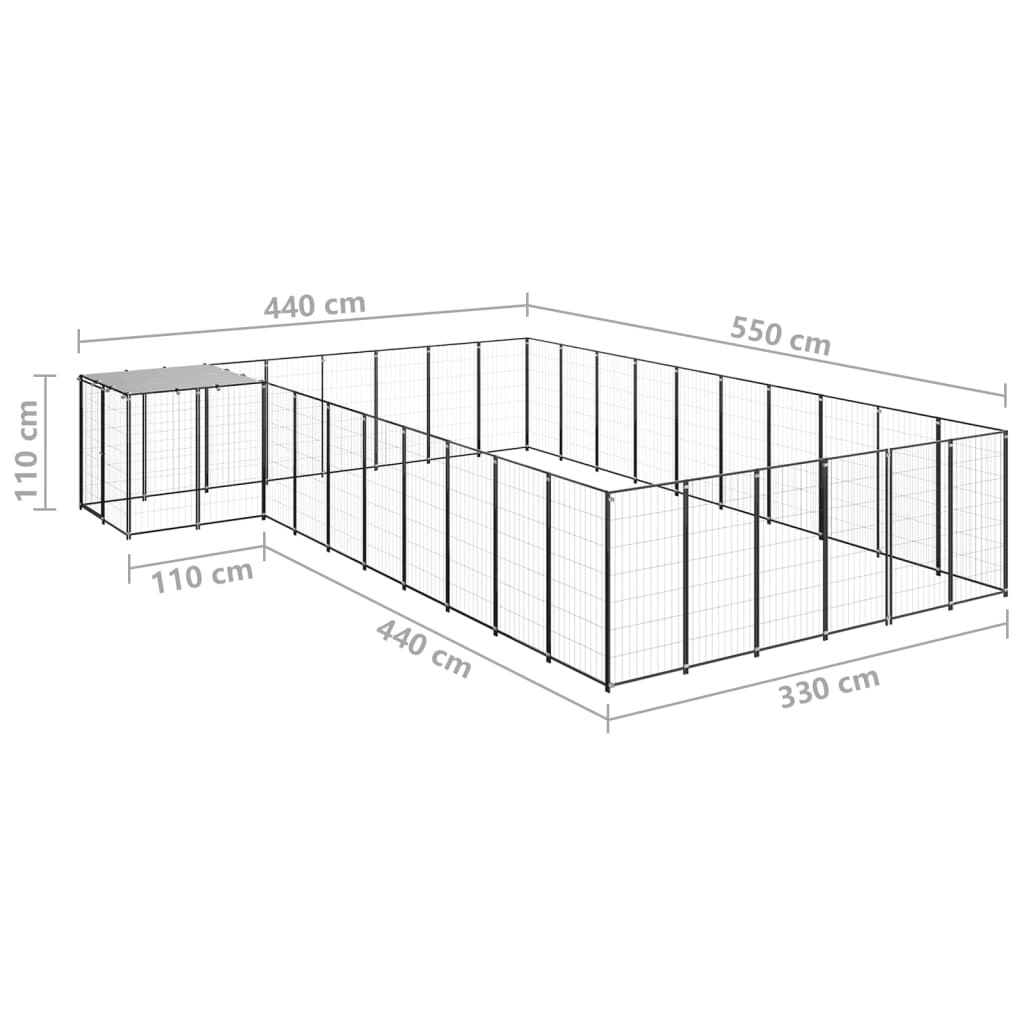 Hondenkennel 19,36 m² staal zwart