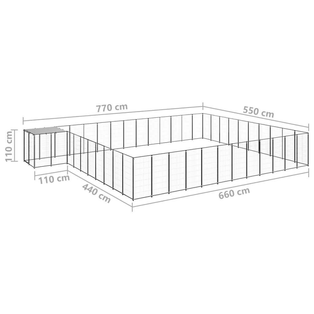 Hondenkennel 37,51 m² staal zwart