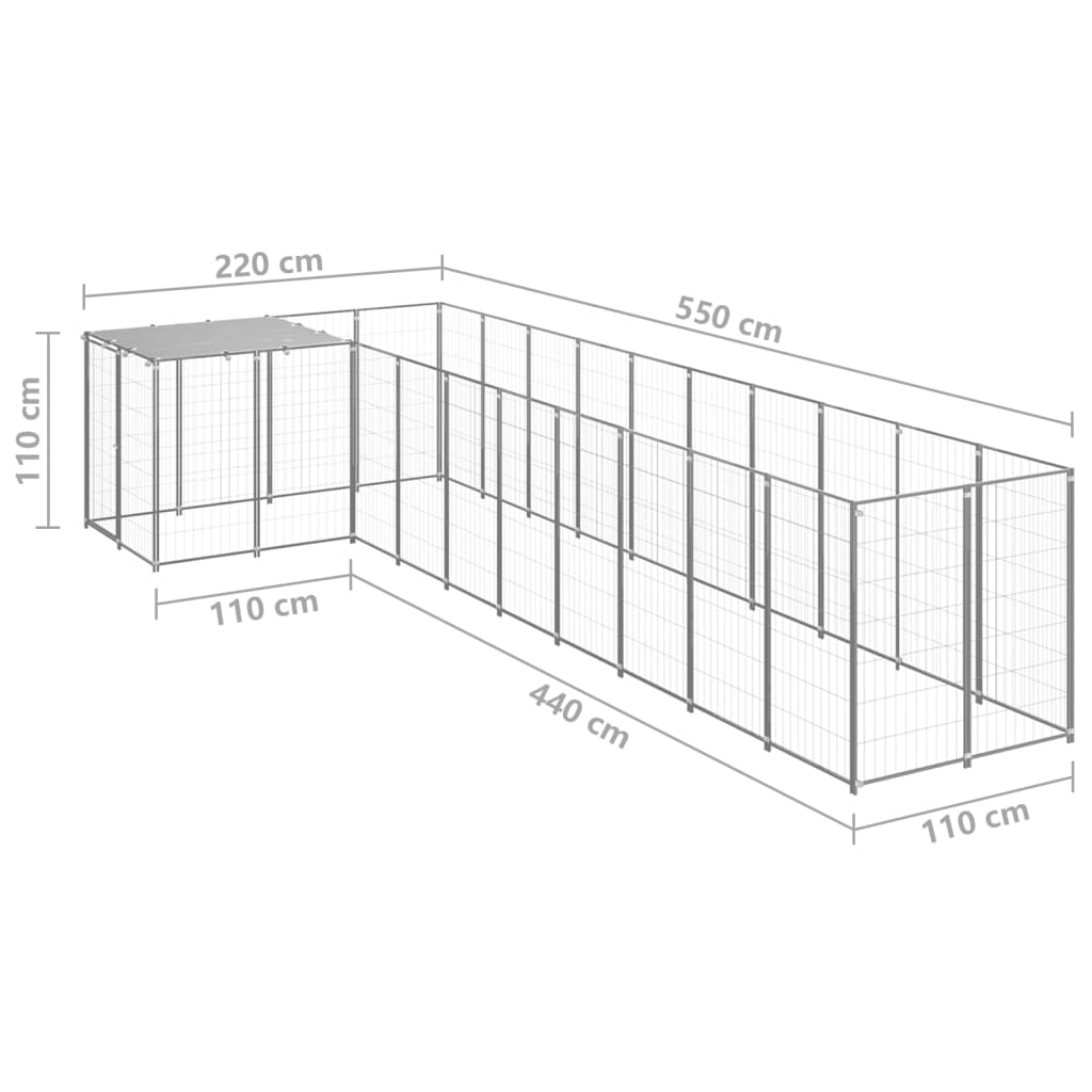 Hondenkennel 7,26 m² staal zilverkleurig