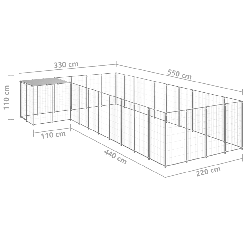 Hondenkennel 13,31 m² staal zilverkleurig