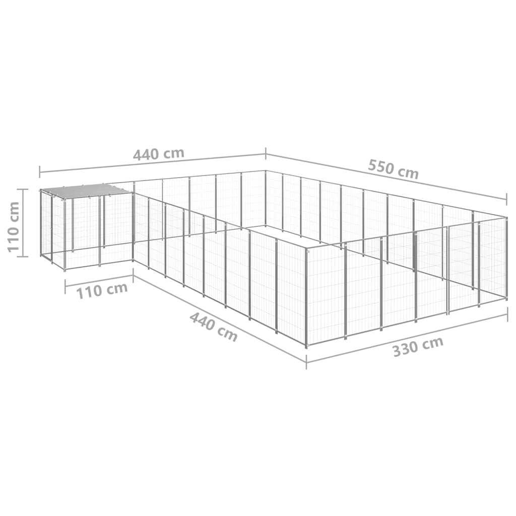 Hondenkennel 19,36 m² staal zilverkleurig