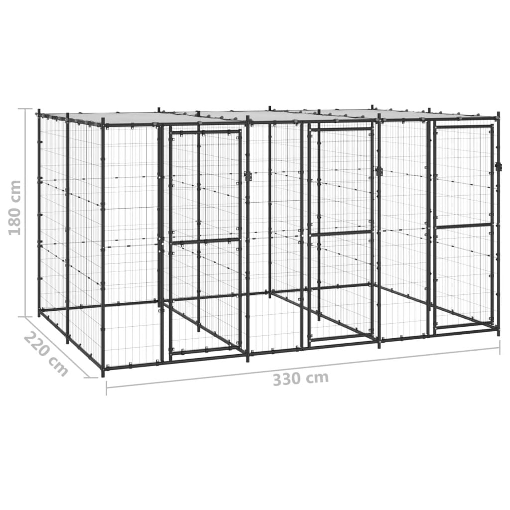 Hondenkennel met dak 7,26 m² staal