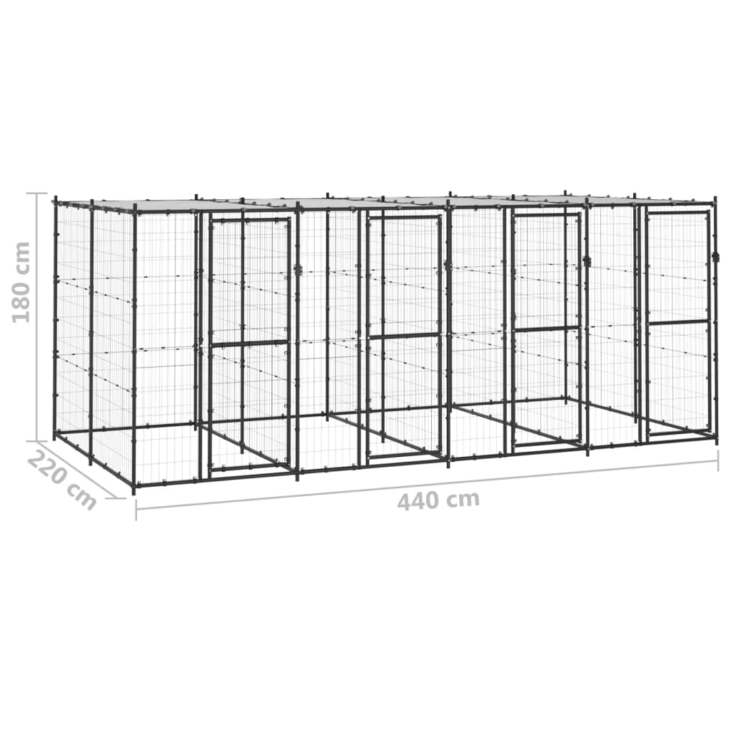 Hondenkennel met dak 9,68 m² staal