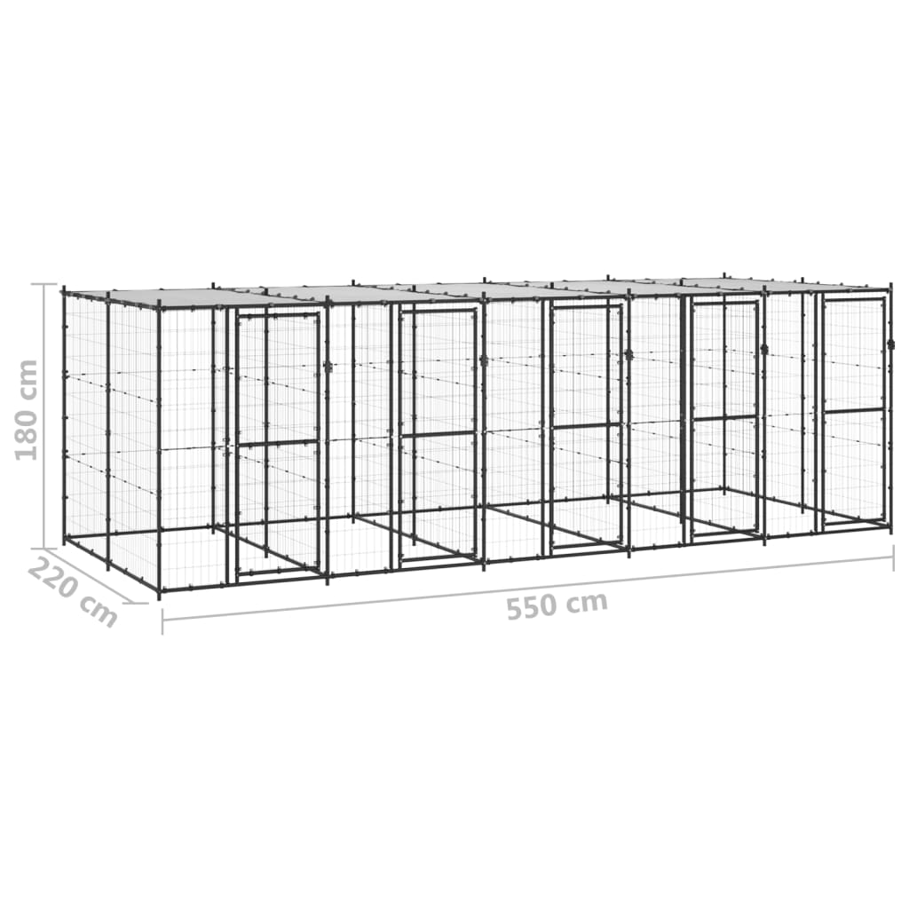 Hondenkennel met dak 12,1 m² staal