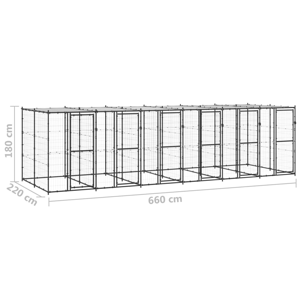 Hondenkennel met dak 14,52 m² staal