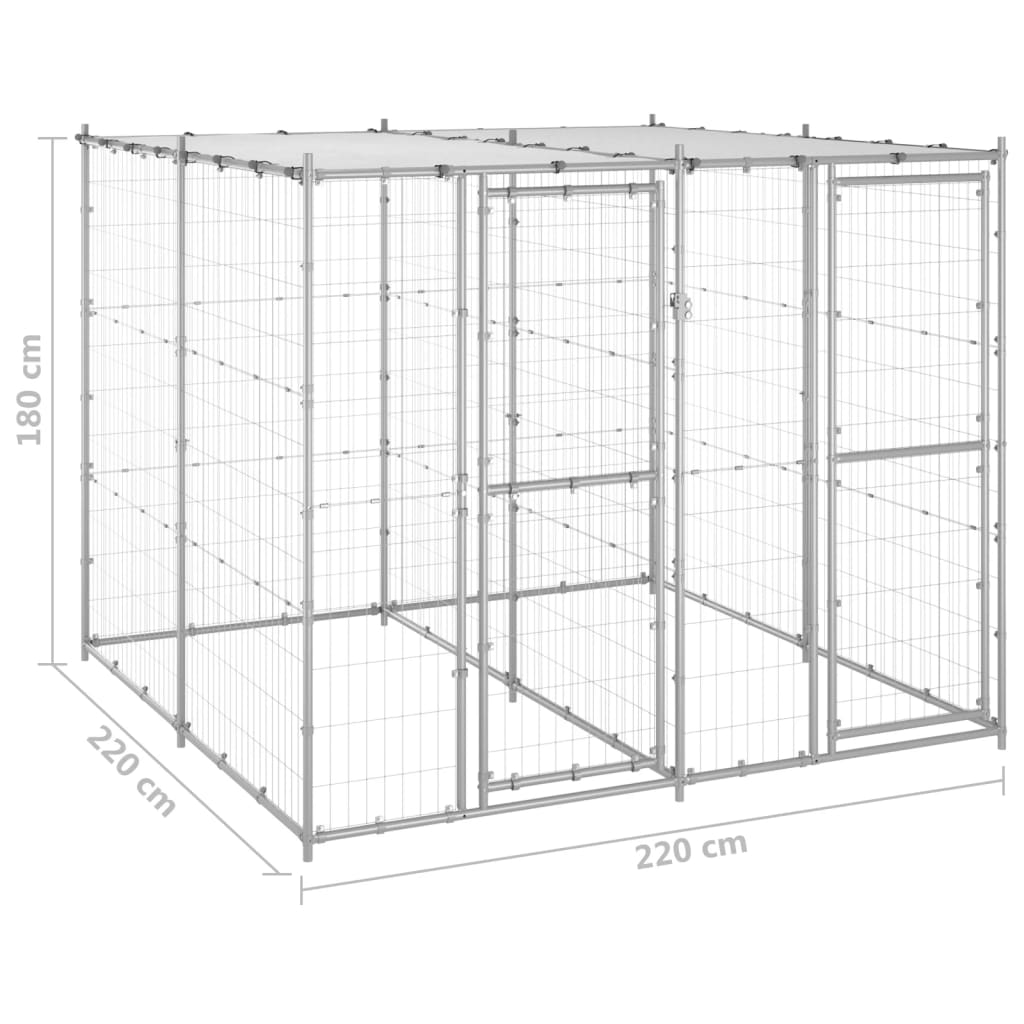 Hondenkennel met dak 4,84 m² gegalvaniseerd staal