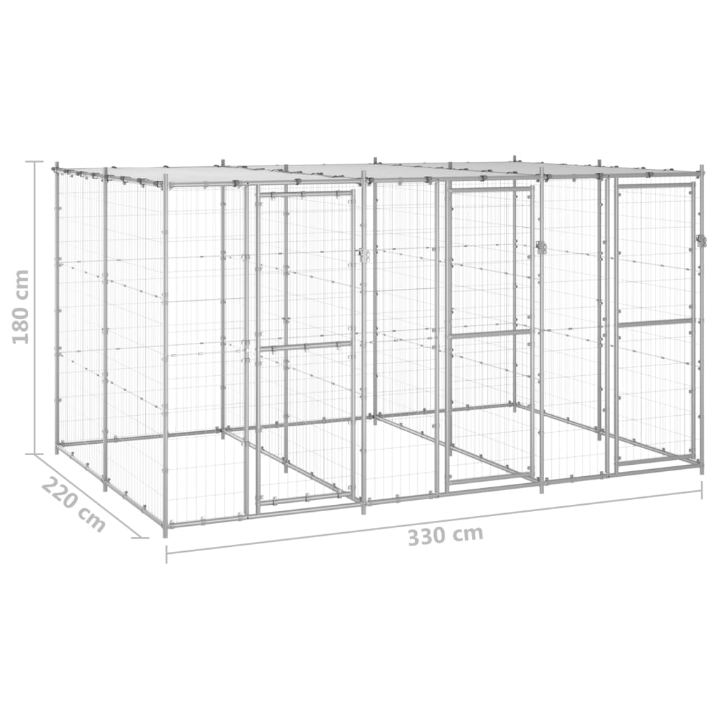 Hondenkennel met dak 7,26 m² gegalvaniseerd staal