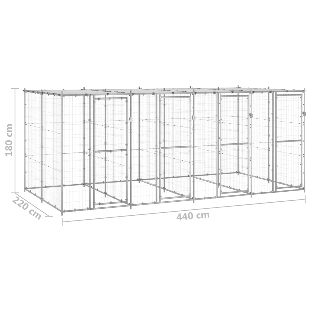 Hondenkennel met dak 9,68 m² gegalvaniseerd staal