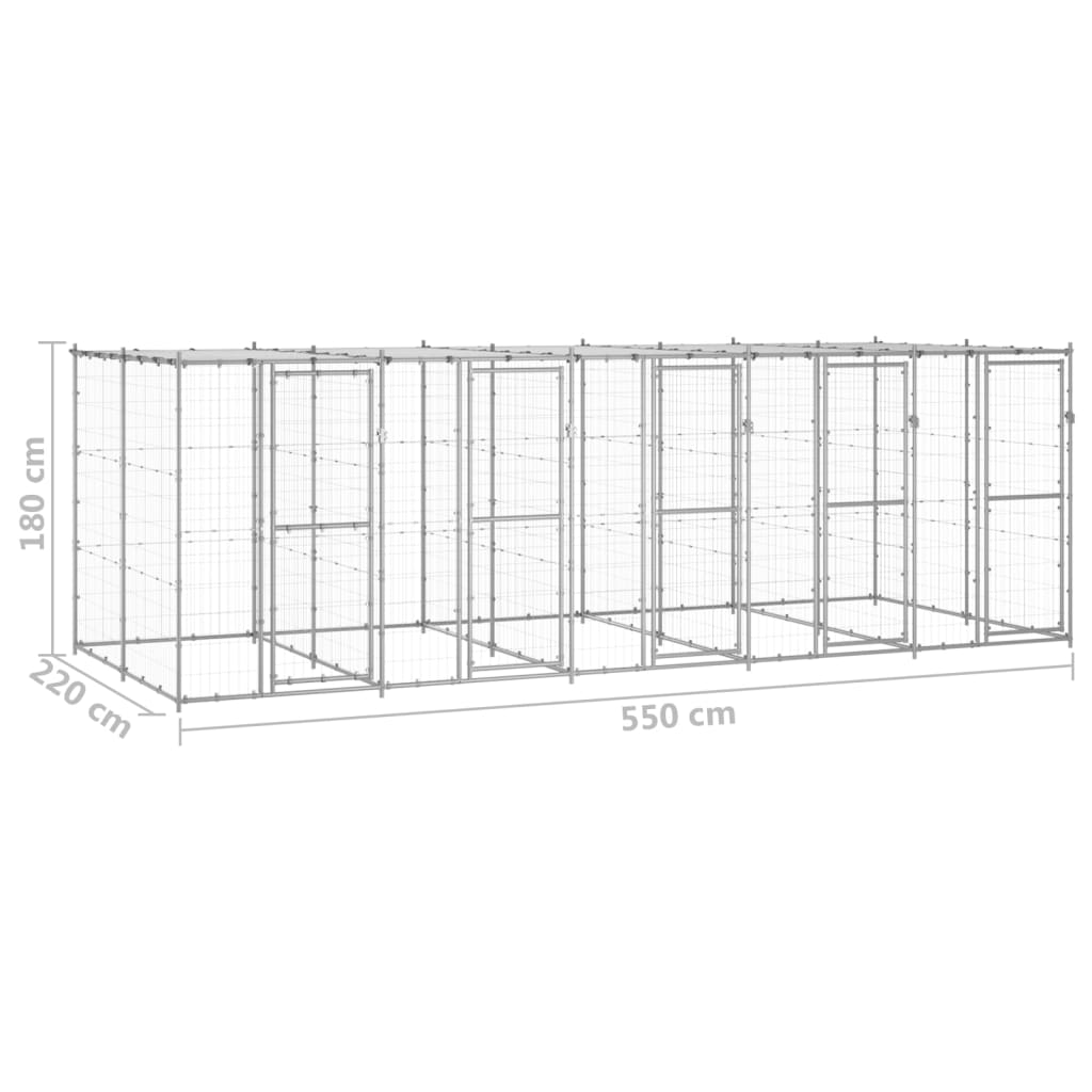 Hondenkennel met dak 12,1 m² gegalvaniseerd staal