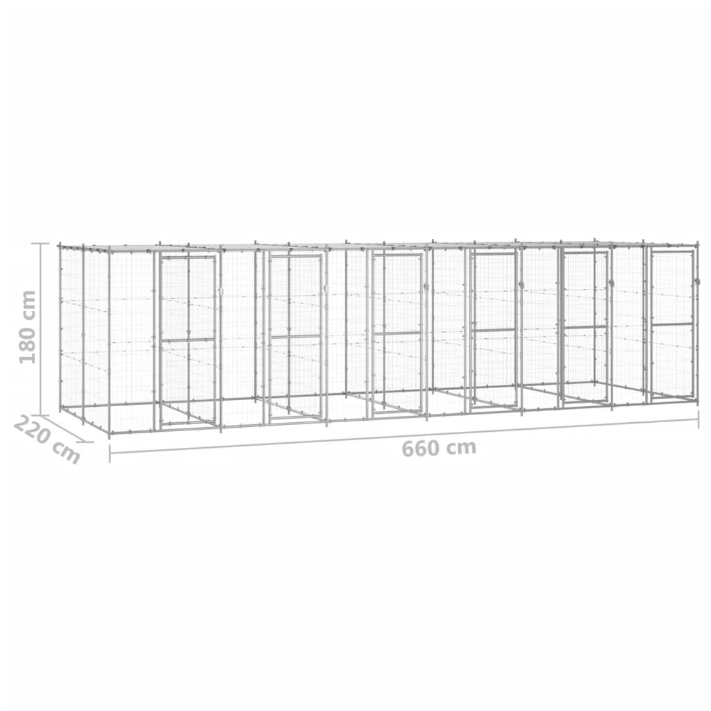 Hondenkennel met dak 14,52 m² gegalvaniseerd staal