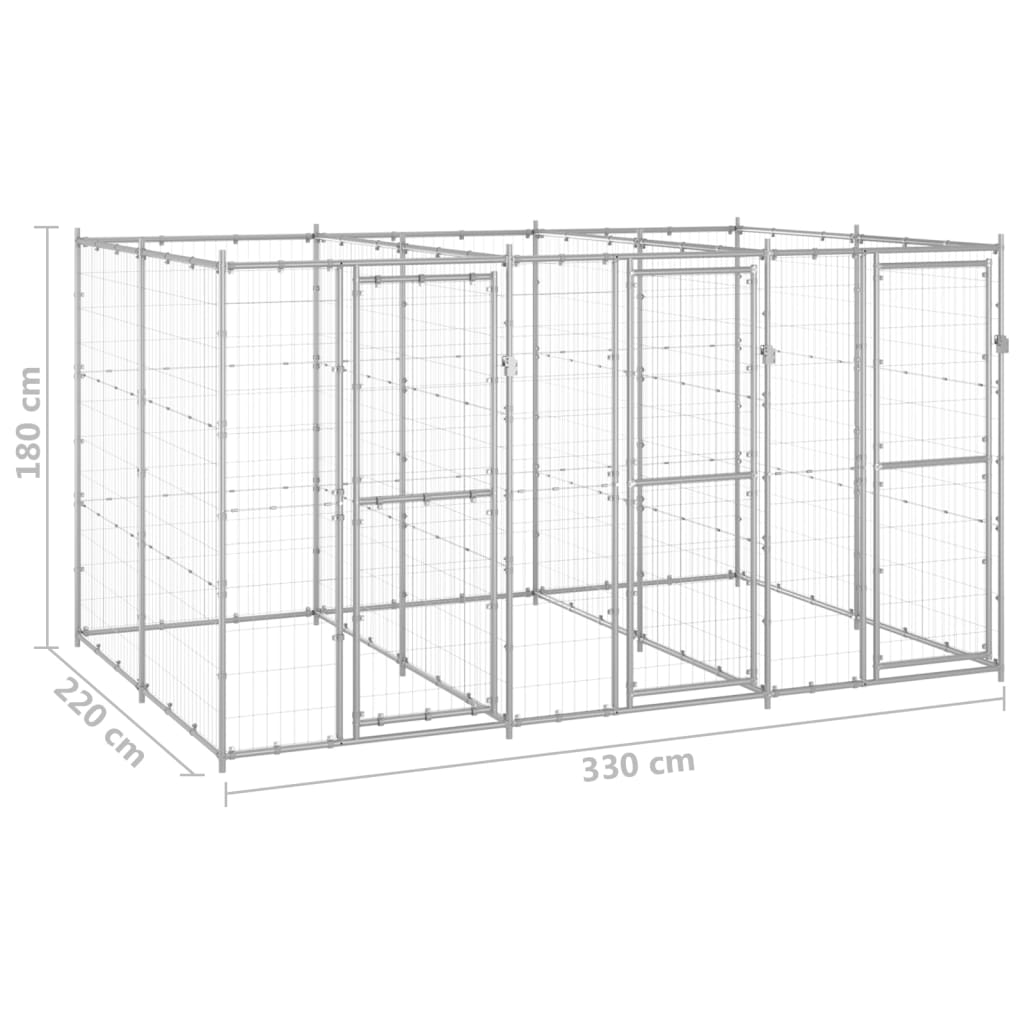 Hondenkennel 7,26 m² gegalvaniseerd staal