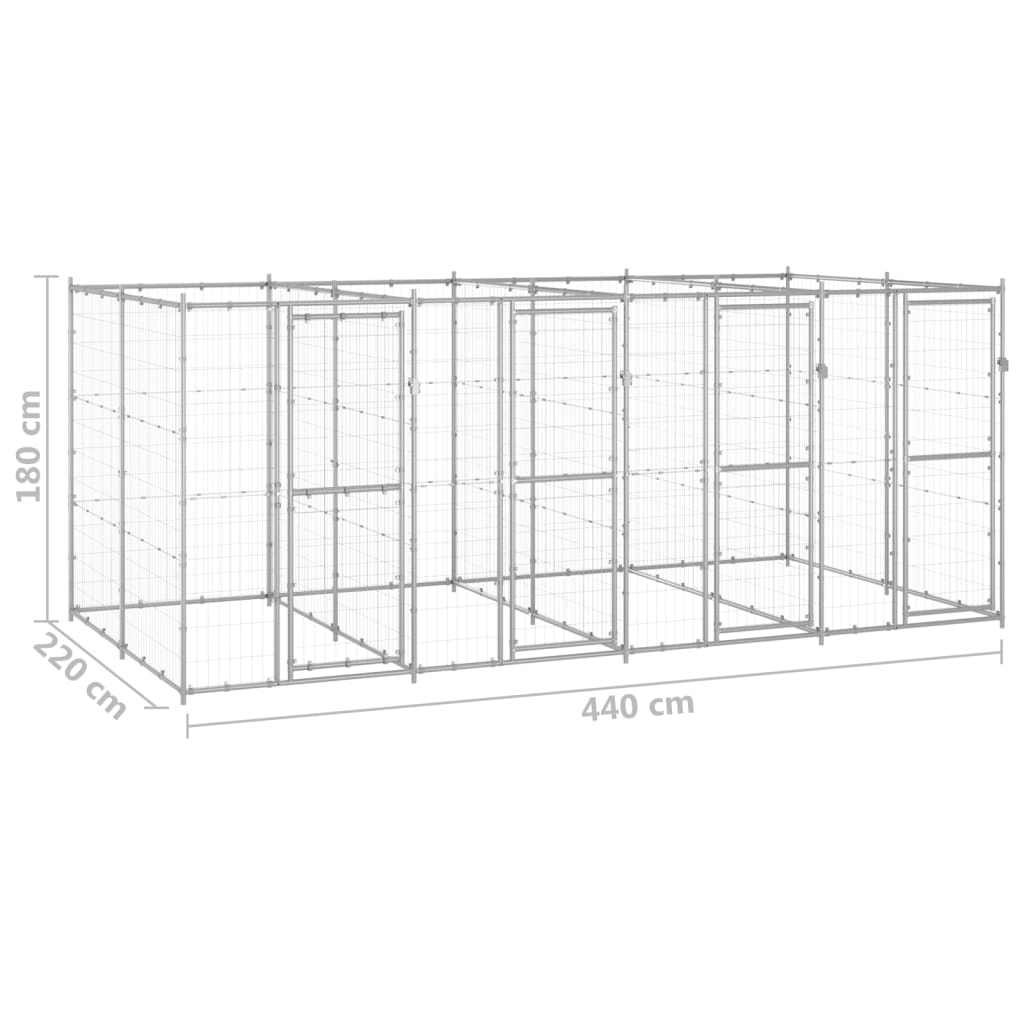 Hondenkennel 9,68 m² gegalvaniseerd staal