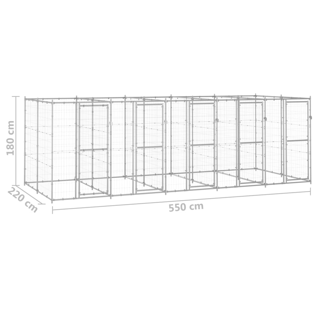 Hondenkennel 12,1 m² gegalvaniseerd staal