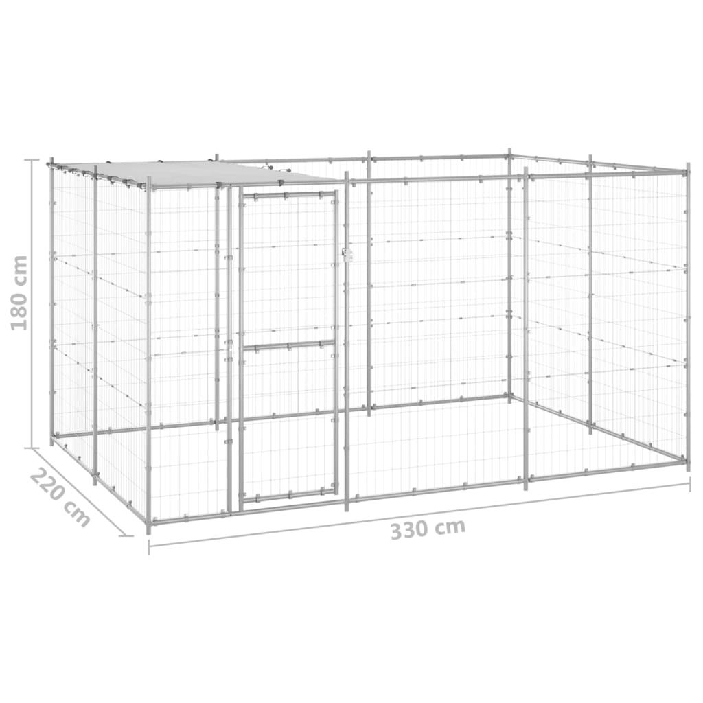 Hondenkennel met dak 7,26 m² gegalvaniseerd staal