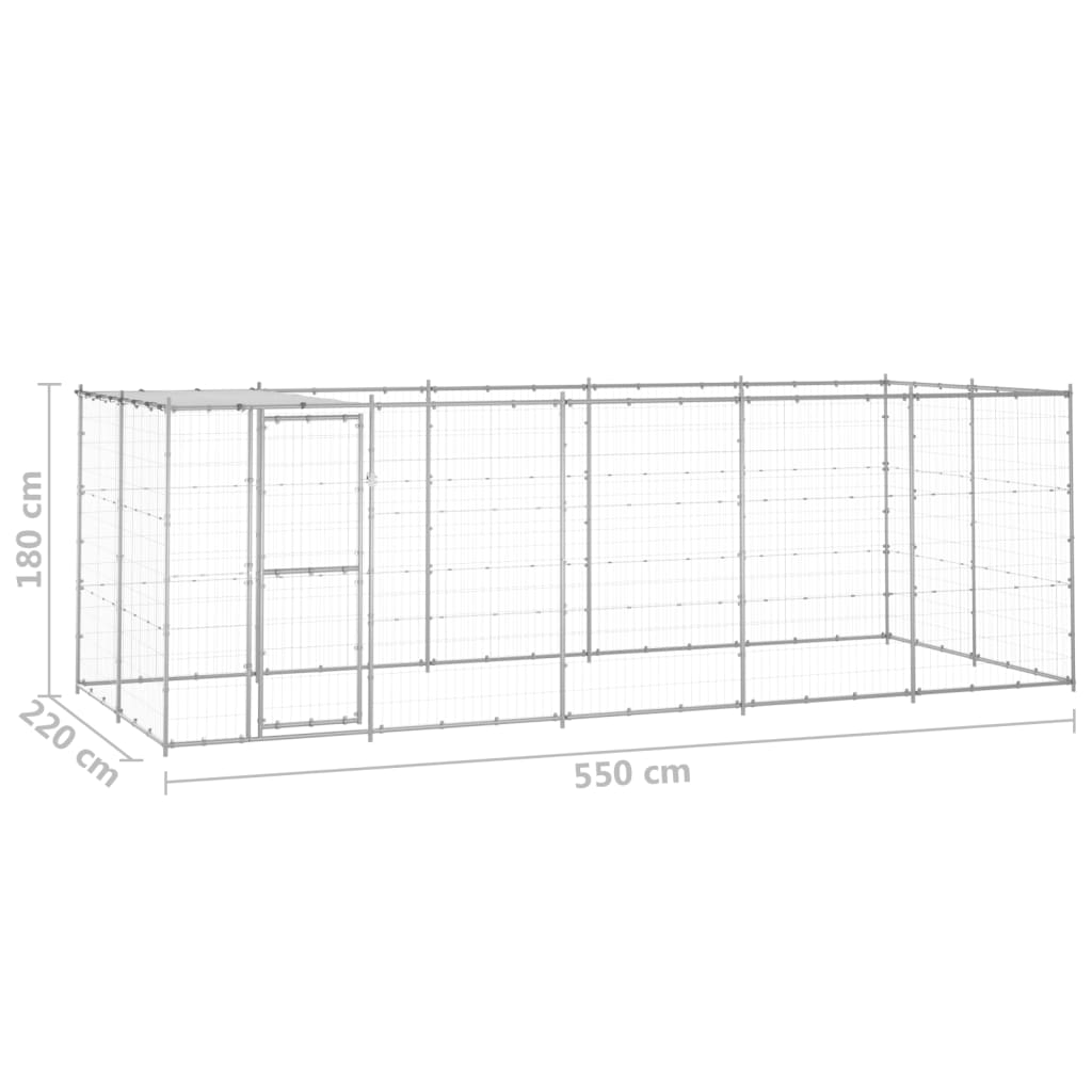 Hondenkennel met dak 12,1 m² gegalvaniseerd staal