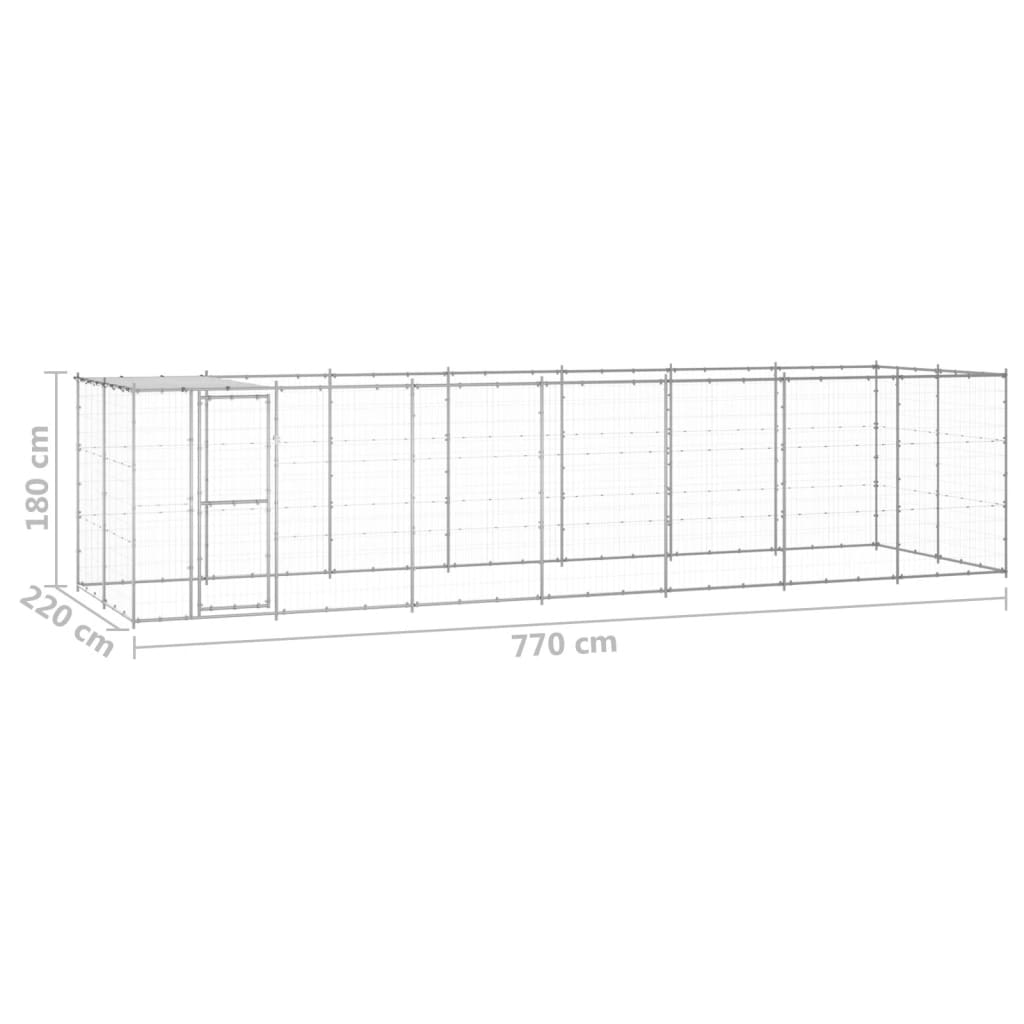 Hondenkennel met dak 16,94 m² gegalvaniseerd staal