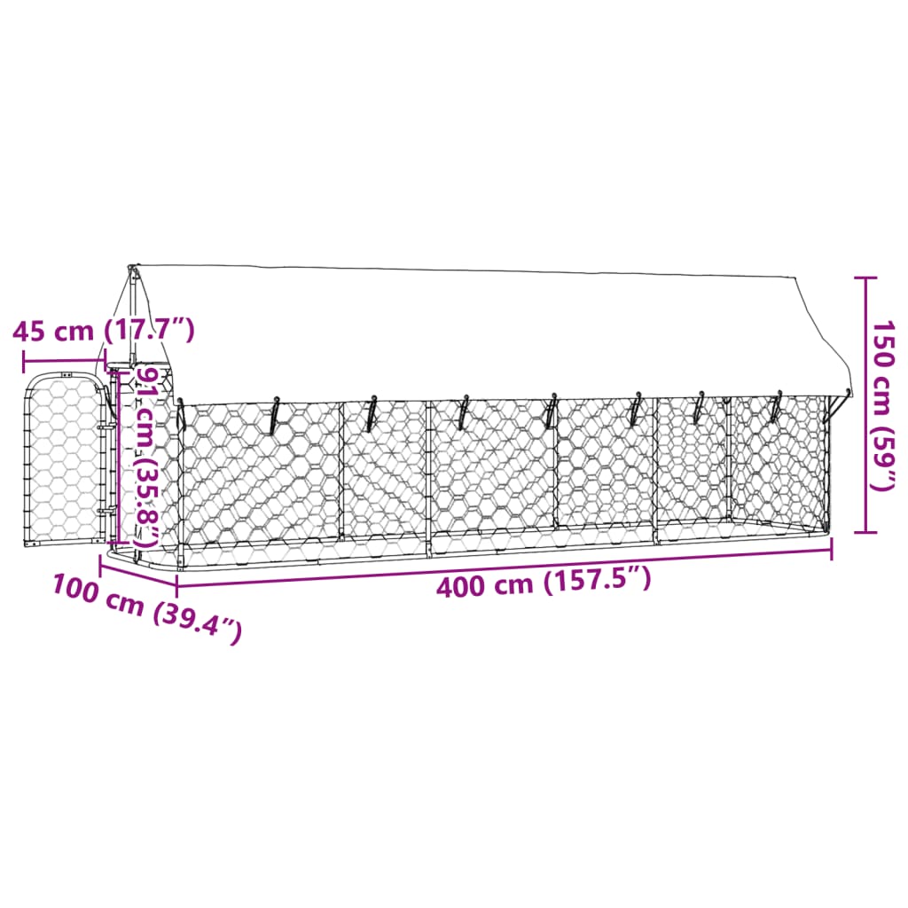 Hondenkennel voor buiten met dak 400x100x150 cm