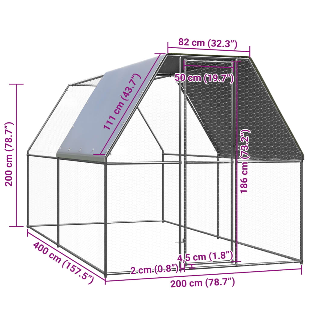 Kippenhok 2x4x2 m gegalvaniseerd staal