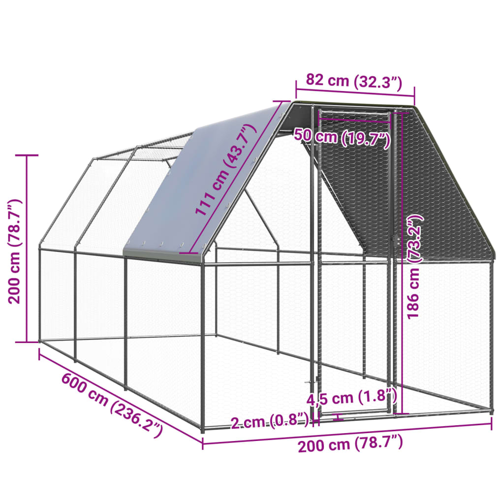 Kippenhok 2x6x2 m gegalvaniseerd staal